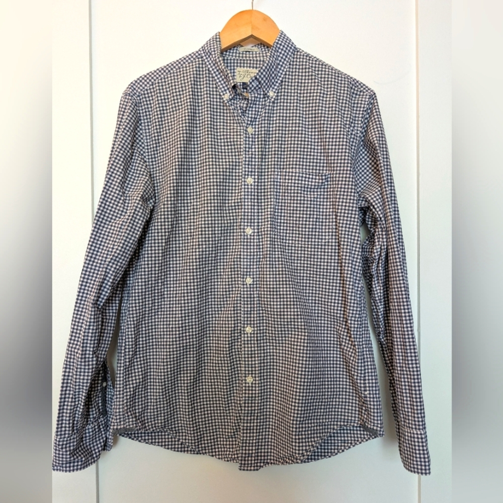 J. Crew 2-ply Cotton Plaid Shirt, Blue/ White Check